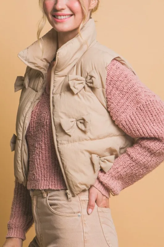 Ribbon Bow Detailed Puffer Vest sold by Roxie’s Picks