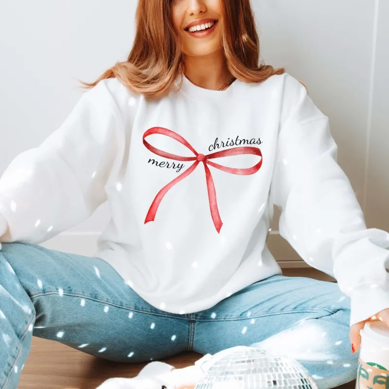 Merry Christmas Red Bow Graphic Sweatshirt sold by Roxie’s Picks