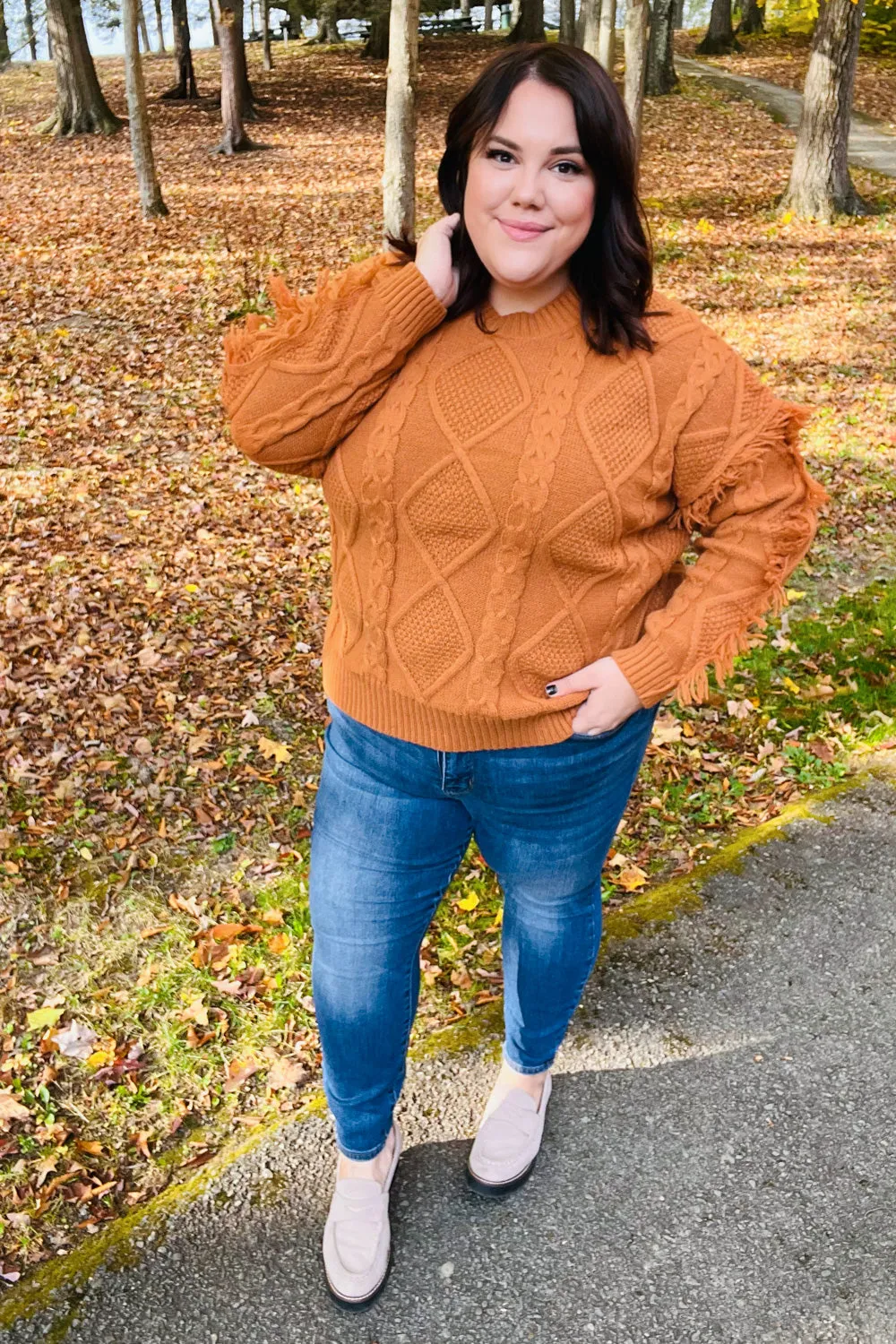 Joyful Days Rust Cable Knit Tassel Fringe Sweater sold by Roxie’s Picks product image thumbnail 4