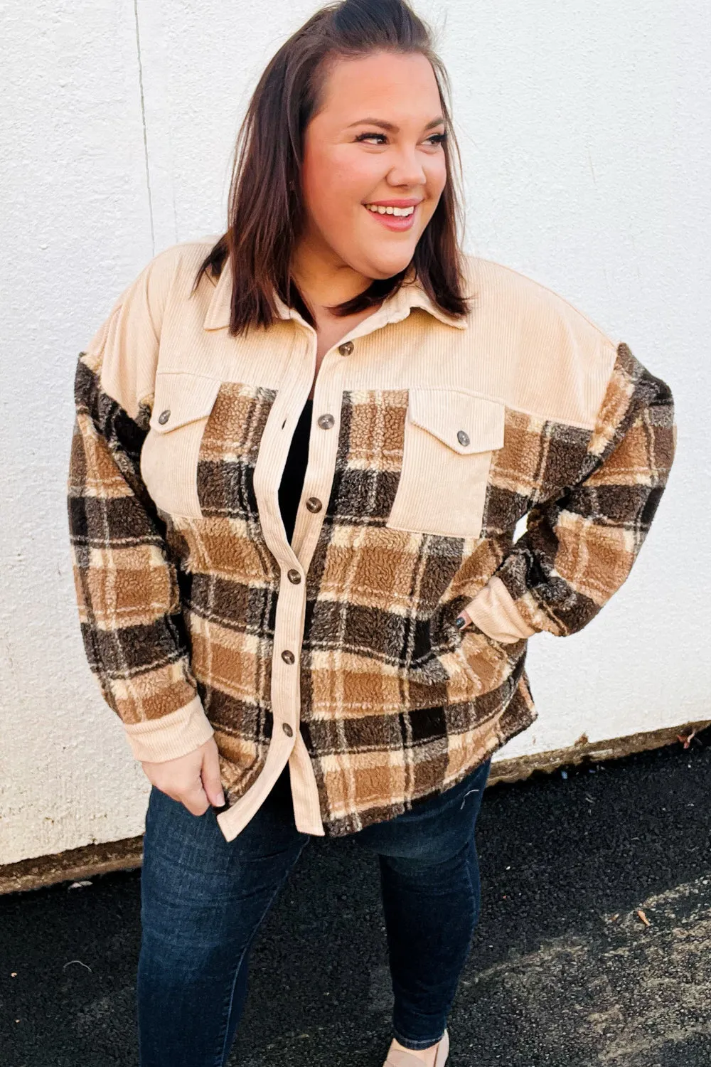 Adorable Taupe Corduroy & Plaid Sherpa Button Jacket sold by Roxie’s Picks product image thumbnail 2