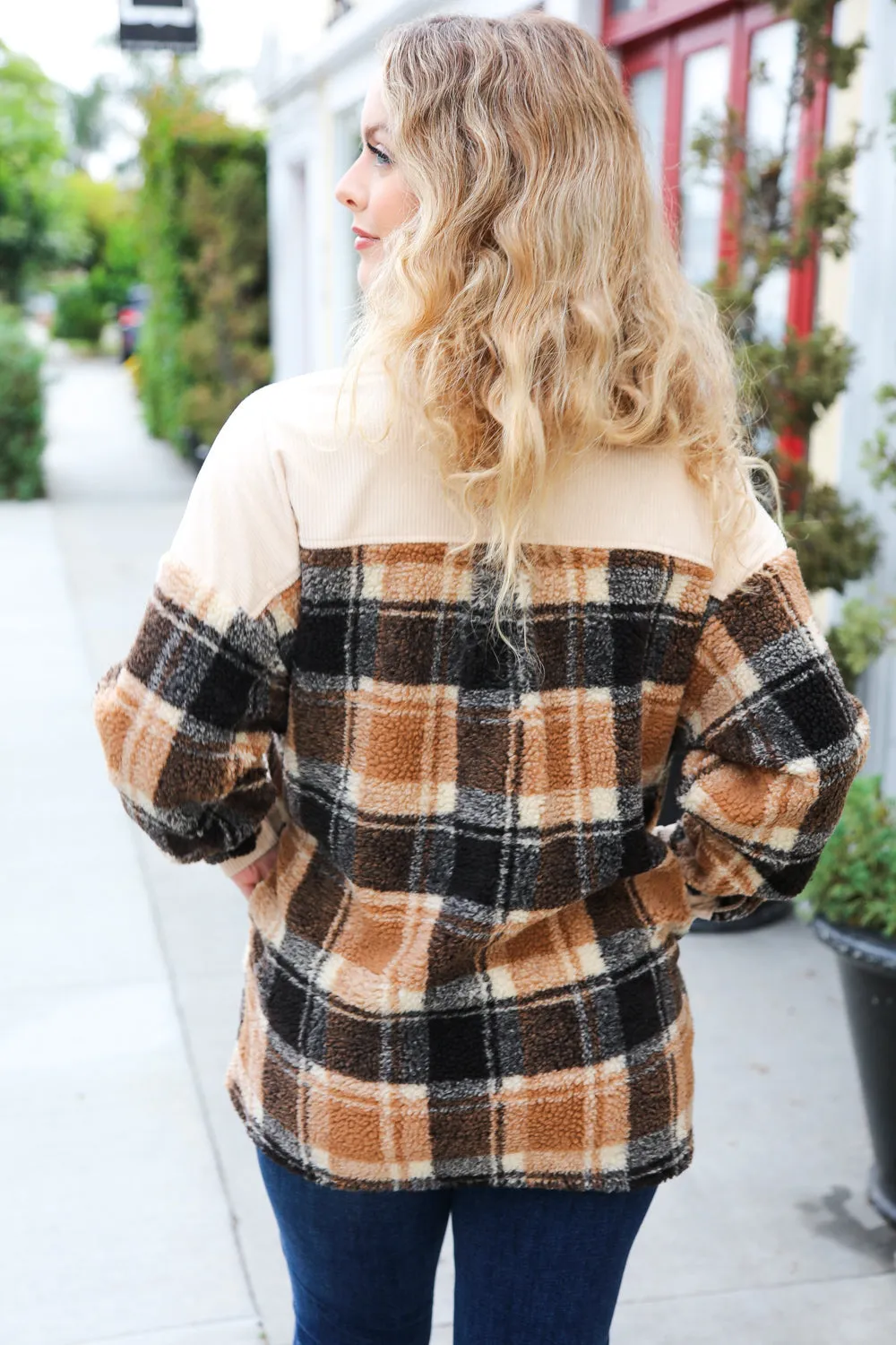 Adorable Taupe Corduroy & Plaid Sherpa Button Jacket sold by Roxie’s Picks product image thumbnail 5