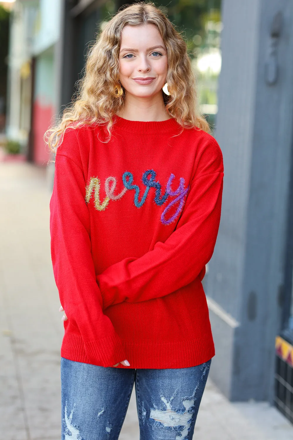 More The Merrier Red Pop Up Lurex Sweater sold by Roxie’s Picks product image thumbnail 5