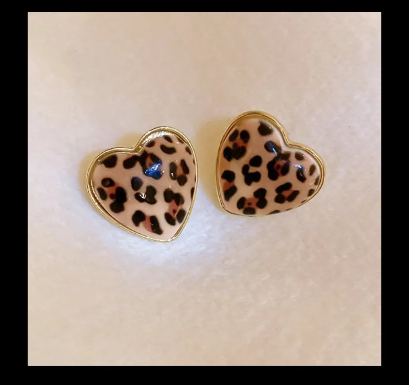 Animal Print Heart Stud Earrings sold by Roxie’s Picks