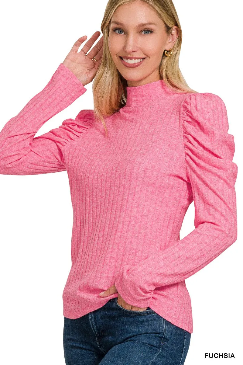 RIBBED PUFF LONG SLEEVE MOCK NECK TOP sold by Roxie’s Picks product image thumbnail 2