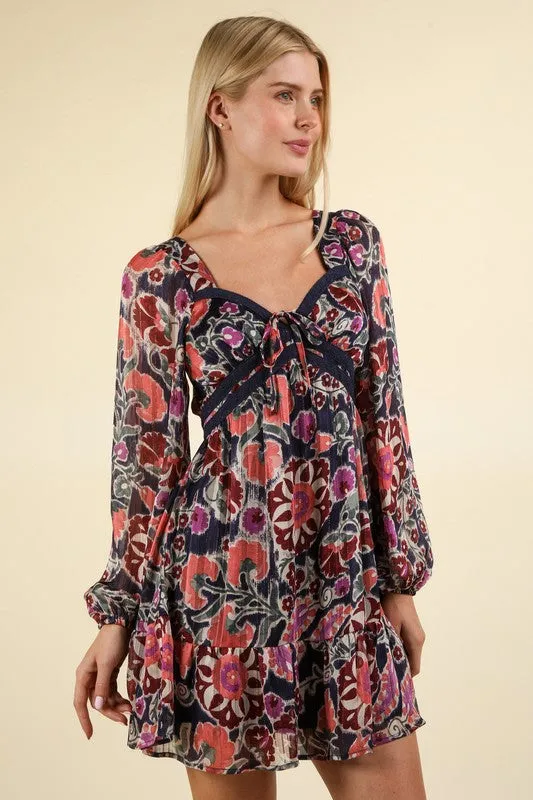 Lacetrim Detail Printed Holiday Mini Dress sold by Roxie’s Picks product image thumbnail 3