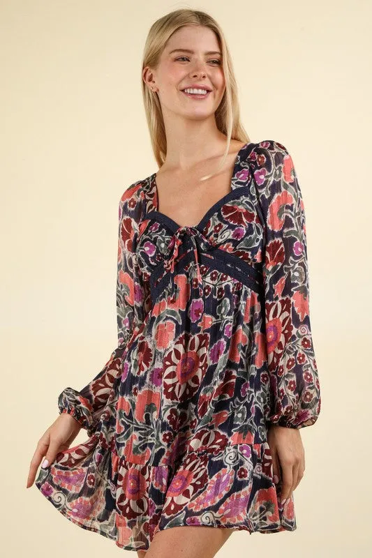 Lacetrim Detail Printed Holiday Mini Dress sold by Roxie’s Picks product image thumbnail 2