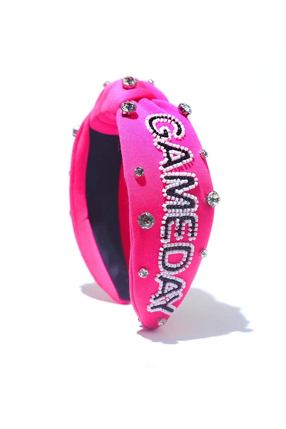 Hot Pink Jeweled & Beaded Gameday Top Knot Headband sold by Roxie’s Picks