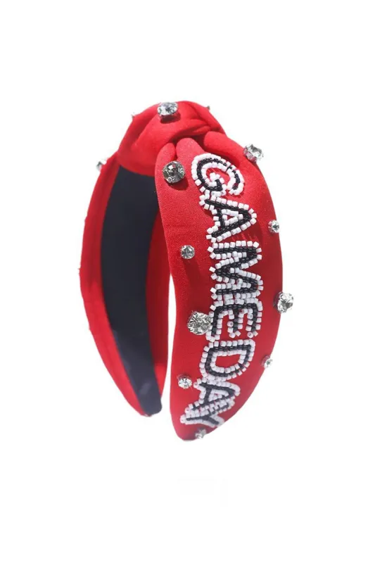 Red Jeweled & Beaded Gameday Top Knot Headband sold by Roxie’s Picks