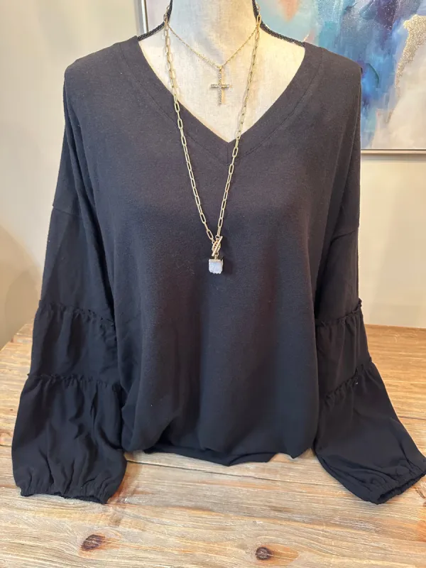Black Knit Balloon Sleeve Top sold by Roxie’s Picks