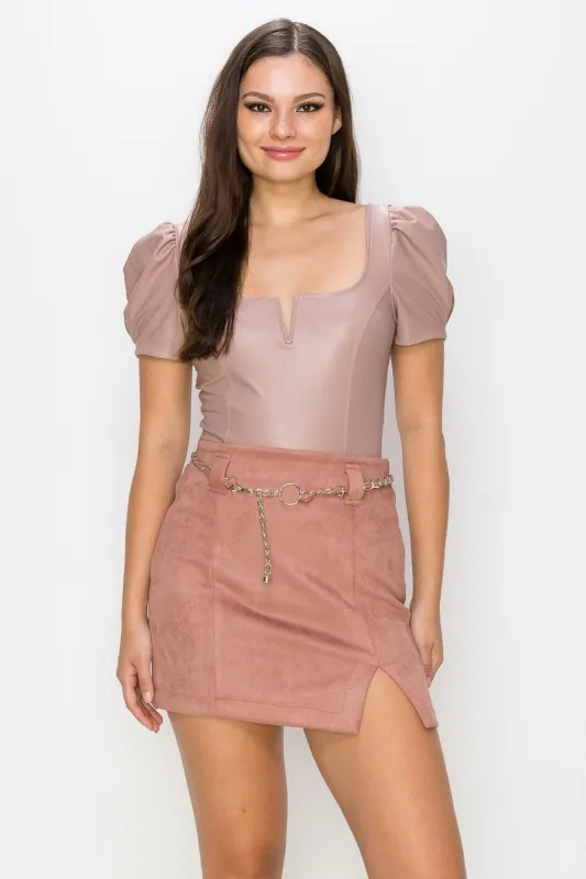 Split-Neck Puff Sleeve Bodysuit sold by Roxie’s Picks