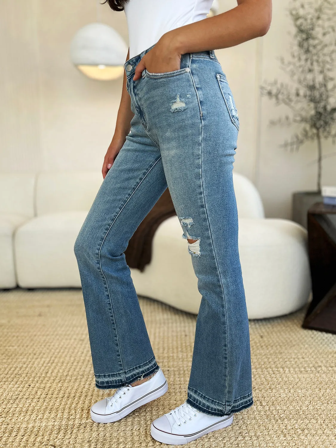 Judy Blue Full Size Mid Rise Destroyed Hem Distressed Jeans sold by Roxie’s Picks product image thumbnail 3