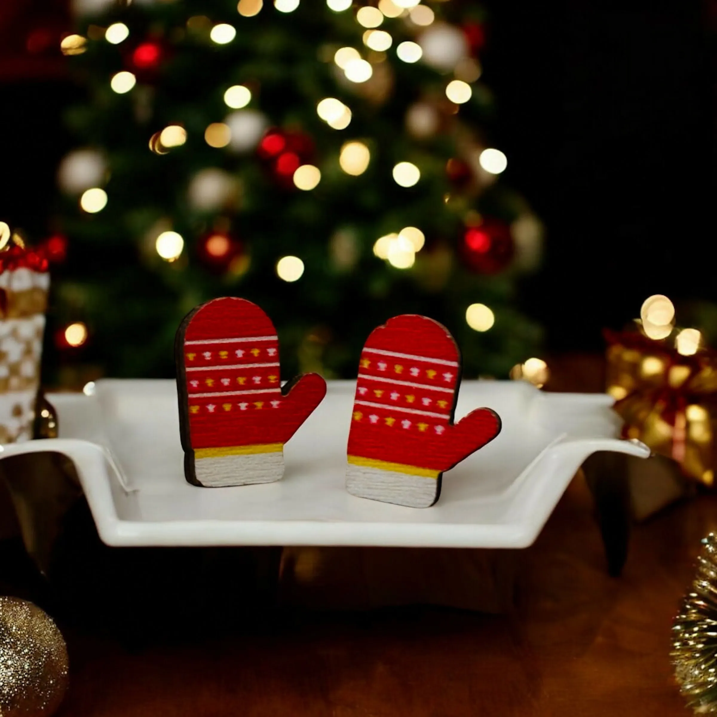 Set of 3 Christmas Tree Stud Earrings - Reindeer, Snowman, and Mittens sold by Roxie’s Picks product image thumbnail 5