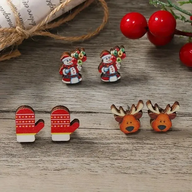 Set of 3 Christmas Tree Stud Earrings - Reindeer, Snowman, and Mittens sold by Roxie’s Picks product image thumbnail 2