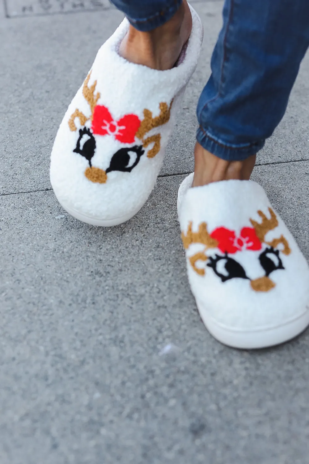 Christmas Reindeer Print Fleece Slippers sold by Roxie’s Picks product image thumbnail 4