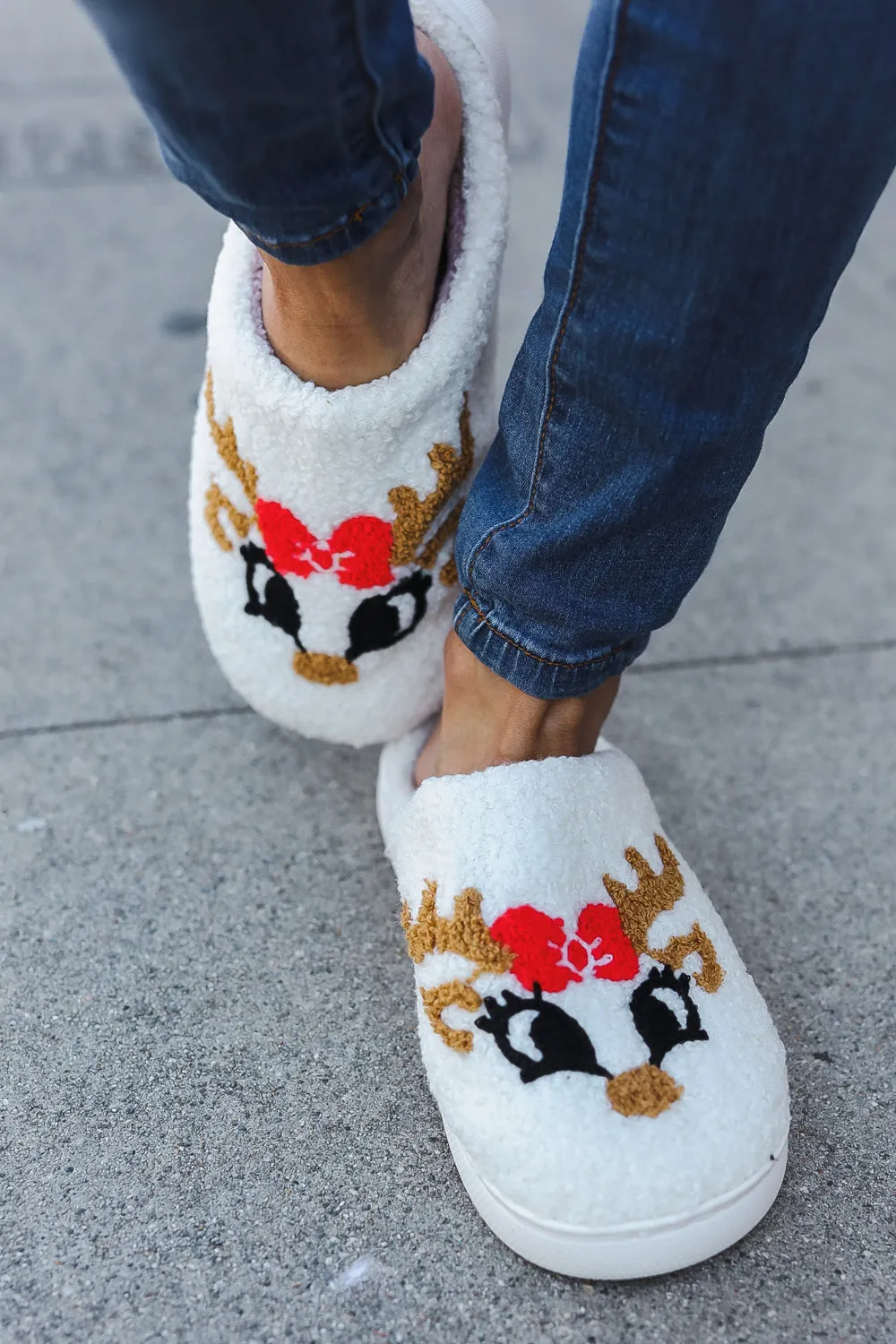 Christmas Reindeer Print Fleece Slippers sold by Roxie’s Picks product image thumbnail 3