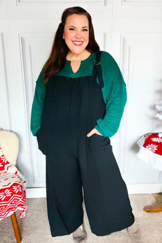 Feeing Joyful Black Wide Leg Adjustable Baggy Bib Jumpsuit sold by Roxie’s Picks