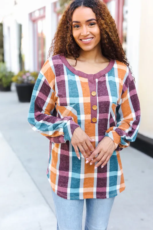 Adorable In Plaid French Terry Henley Pocket Top sold by Roxie’s Picks