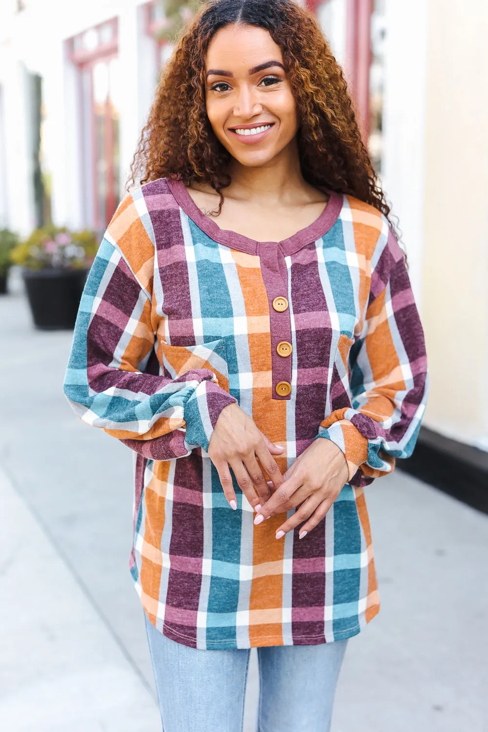 Adorable In Plaid French Terry Henley Pocket Top sold by Roxie’s Picks product image thumbnail 4