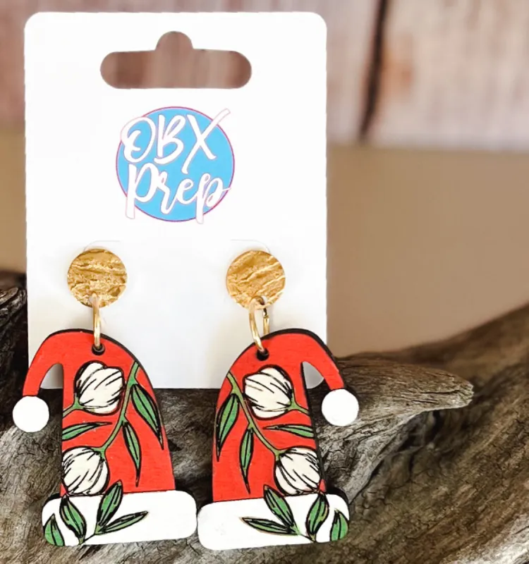 Floral Santa Hat Christmas Hand Painted Earrings sold by Roxie’s Picks