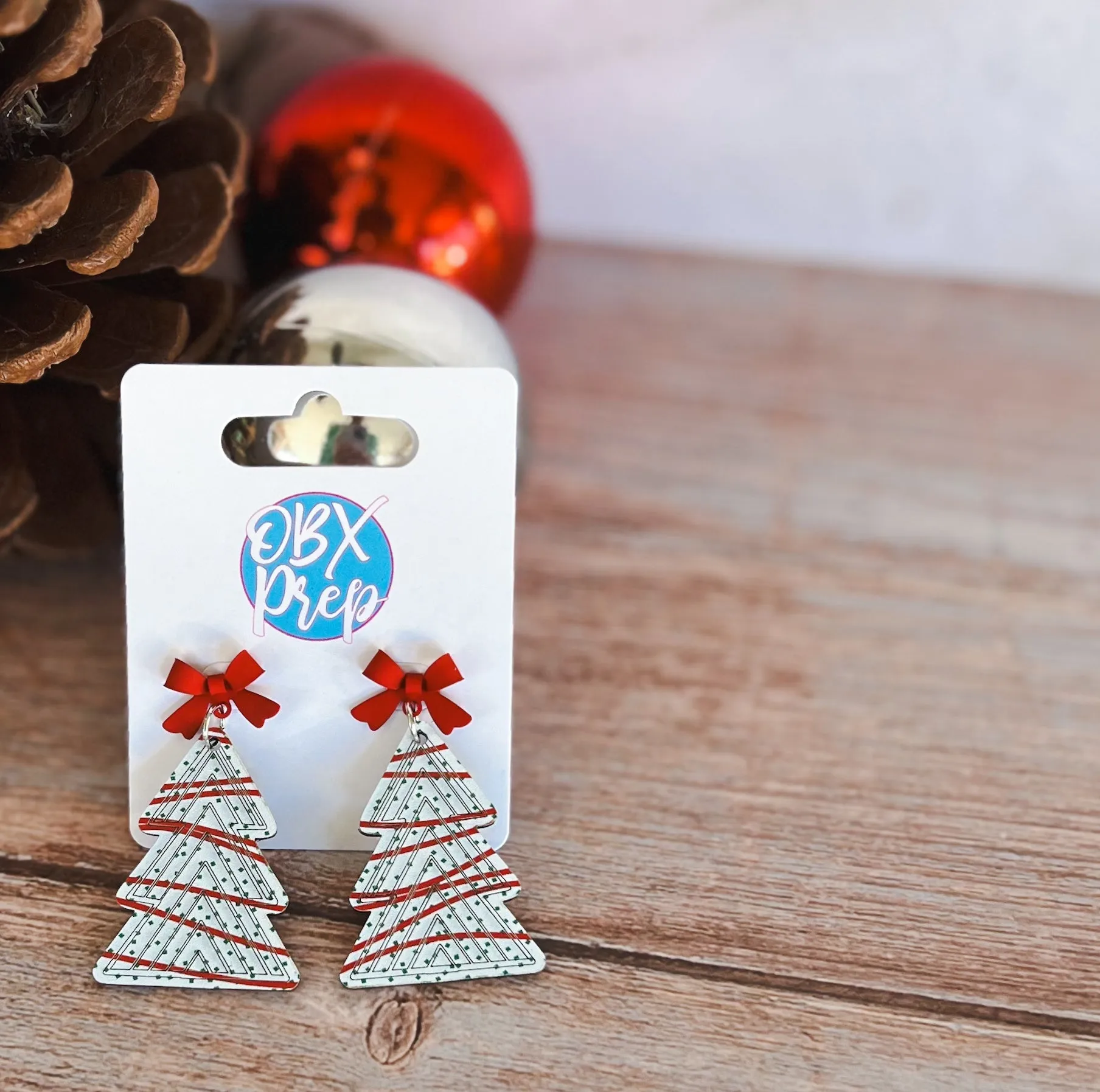 Christmas Tree Cake Red Bow Stud Topper Dangle Earrings sold by Roxie’s Picks product image thumbnail 2