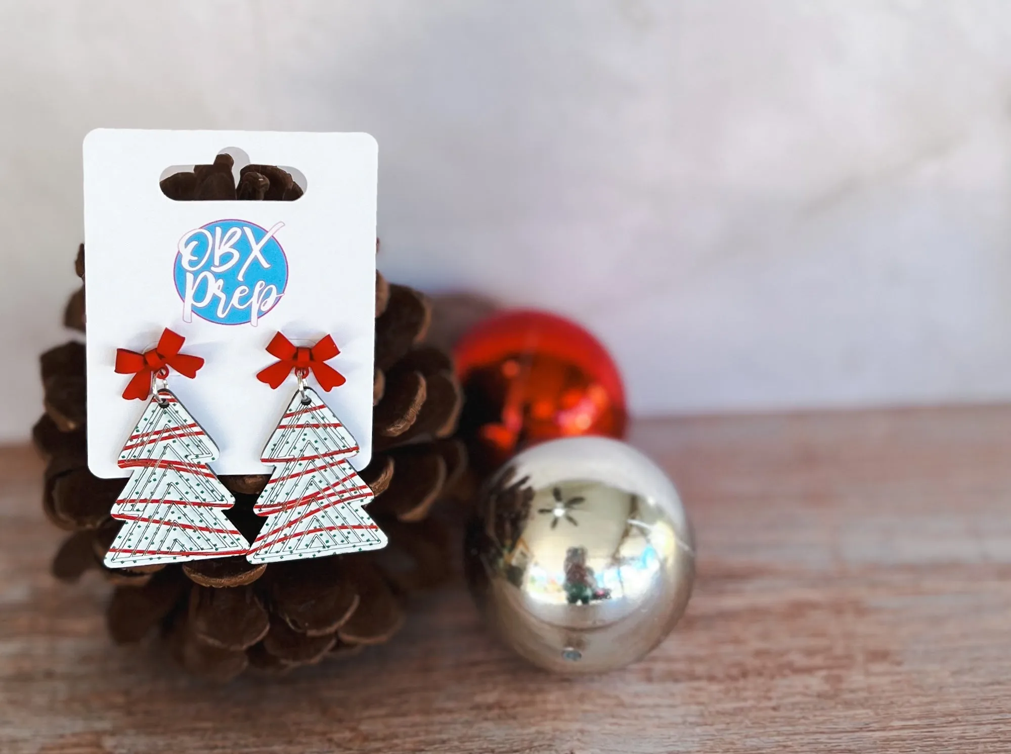 Christmas Tree Cake Red Bow Stud Topper Dangle Earrings sold by Roxie’s Picks