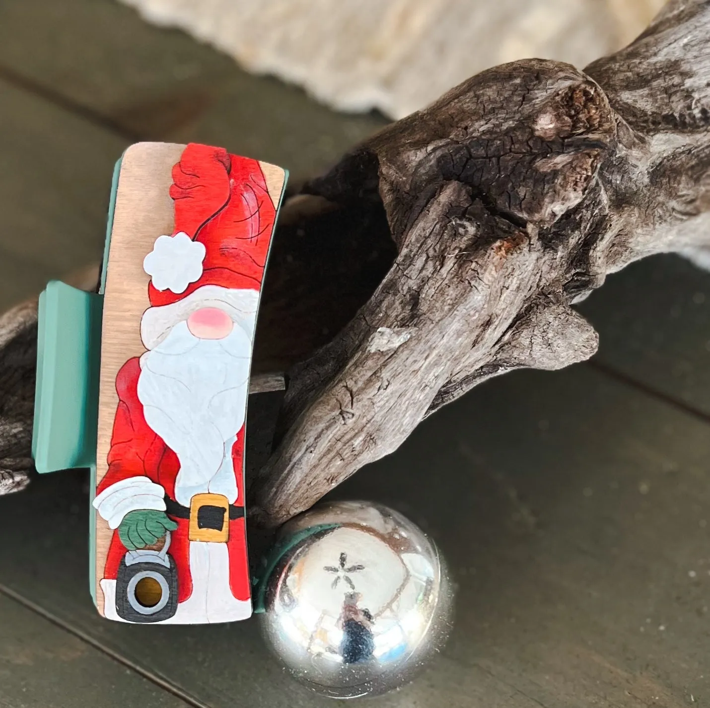 Santa Claus Christmas Hair Claw Clip – Hand-Painted Wooden Design (4 Inches) sold by Roxie’s Picks product image thumbnail 2
