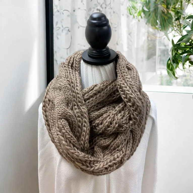 Mocha Double Chunky Cable Knit Infinity Scarf sold by Roxie’s Picks product image thumbnail 2