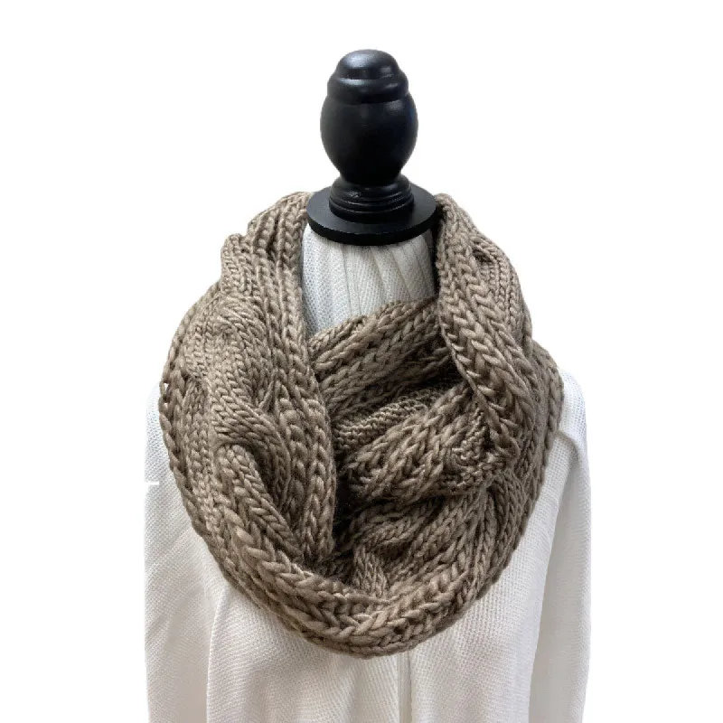 Mocha Double Chunky Cable Knit Infinity Scarf sold by Roxie’s Picks