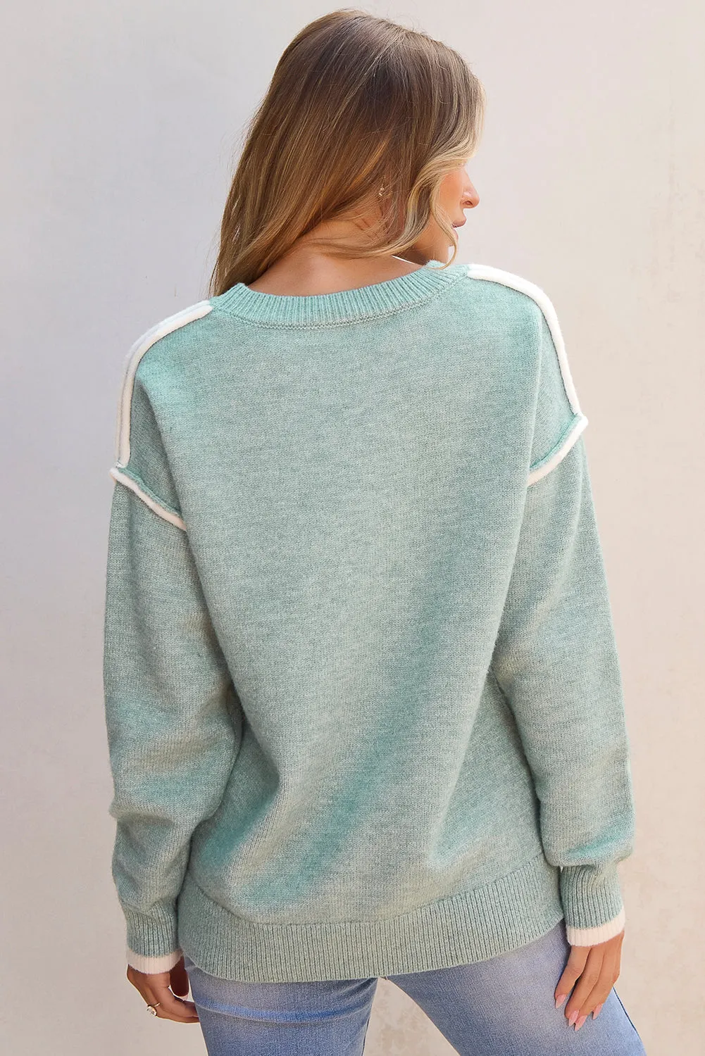 Moonlight Jade Colorblock Contrasting Edge Crewneck Sweater sold by Roxie’s Picks product image thumbnail 3