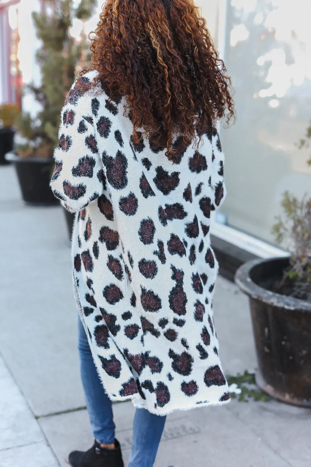 Boldly You Cream Fury Knit Animal Print Open Duster Cardigan sold by Roxie’s Picks product image thumbnail 3