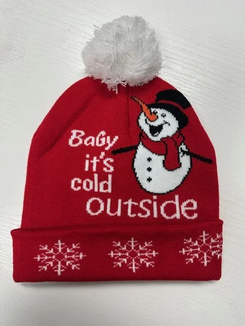 "It's Cold Outside" Snowman Pom-Pom Snowflake Beanie sold by Roxie’s Picks