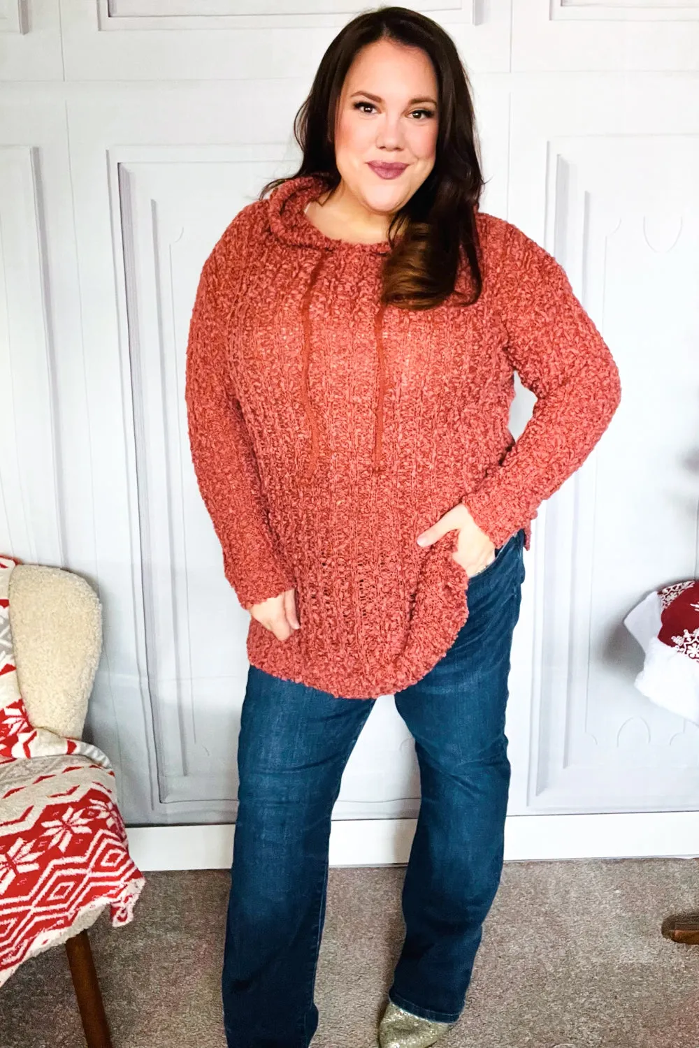 PLUS Follow Me Crimson Loose Knit Oversized Sweater Hoodie sold by Roxie’s Picks product image thumbnail 5