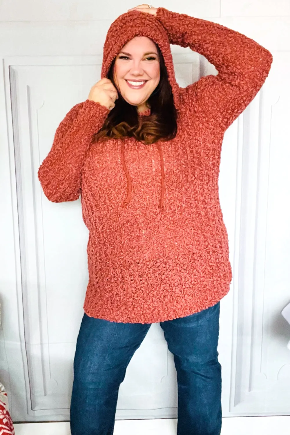 PLUS Follow Me Crimson Loose Knit Oversized Sweater Hoodie sold by Roxie’s Picks product image thumbnail 3