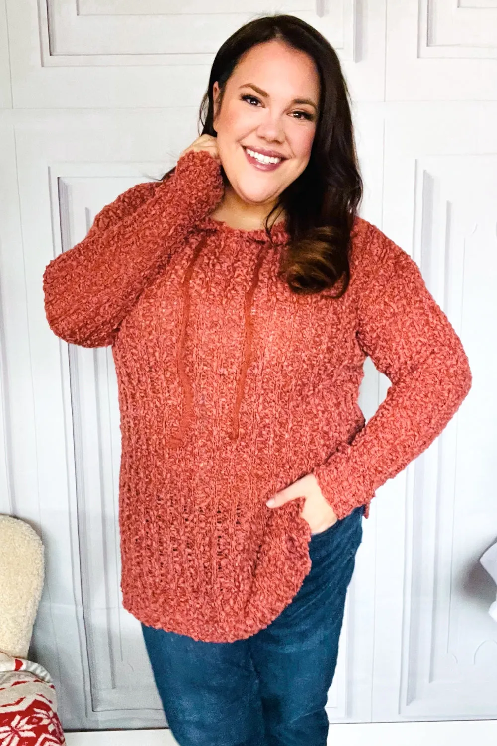 PLUS Follow Me Crimson Loose Knit Oversized Sweater Hoodie sold by Roxie’s Picks