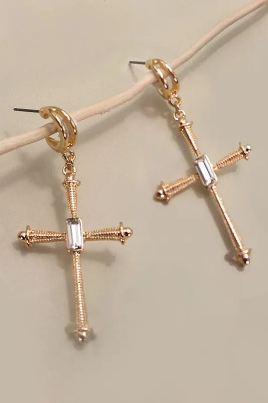 Cross Rhinestone Drop Hoop Earrings sold by Roxie’s Picks