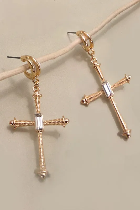 Cross Rhinestone Drop Hoop Earrings sold by Roxie’s Picks