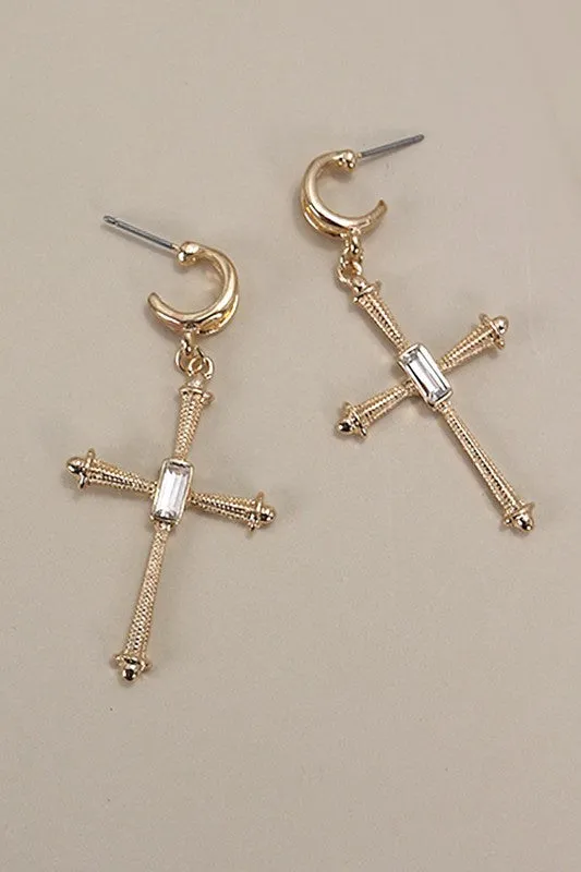 Cross Rhinestone Drop Hoop Earrings sold by Roxie’s Picks product image thumbnail 3