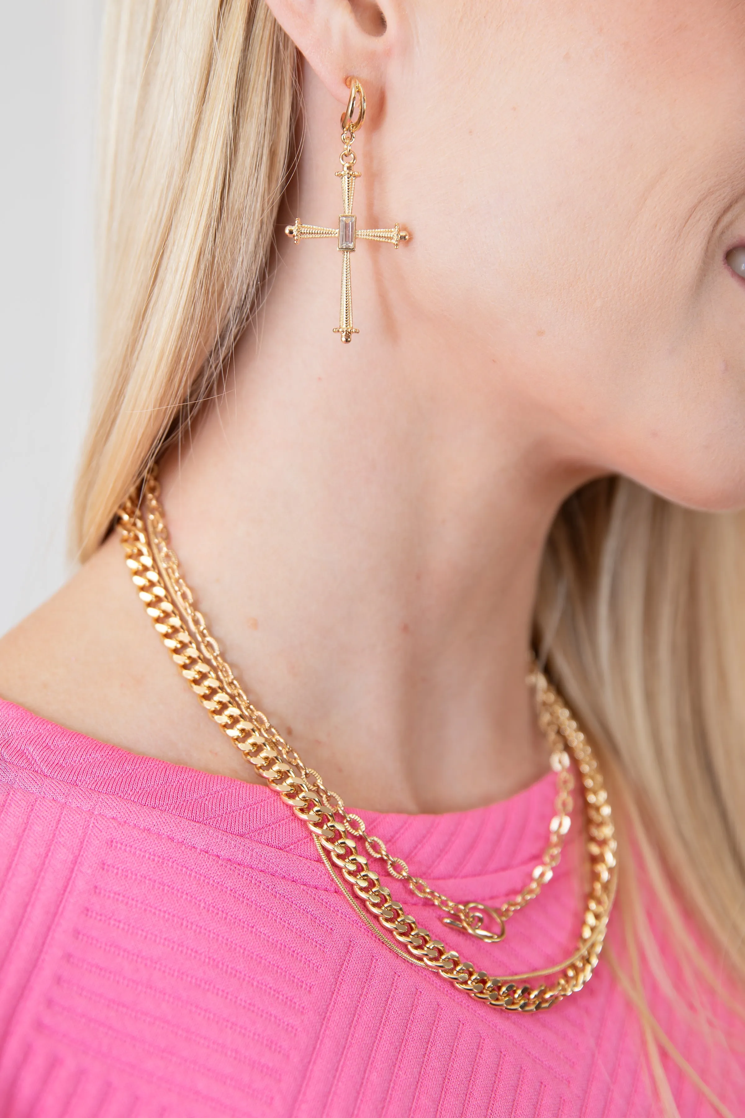 Cross Rhinestone Drop Hoop Earrings sold by Roxie’s Picks product image thumbnail 2