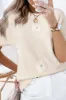 Beige Flower Pattern Short Sleeve Knitted Top sold by Roxie’s Picks