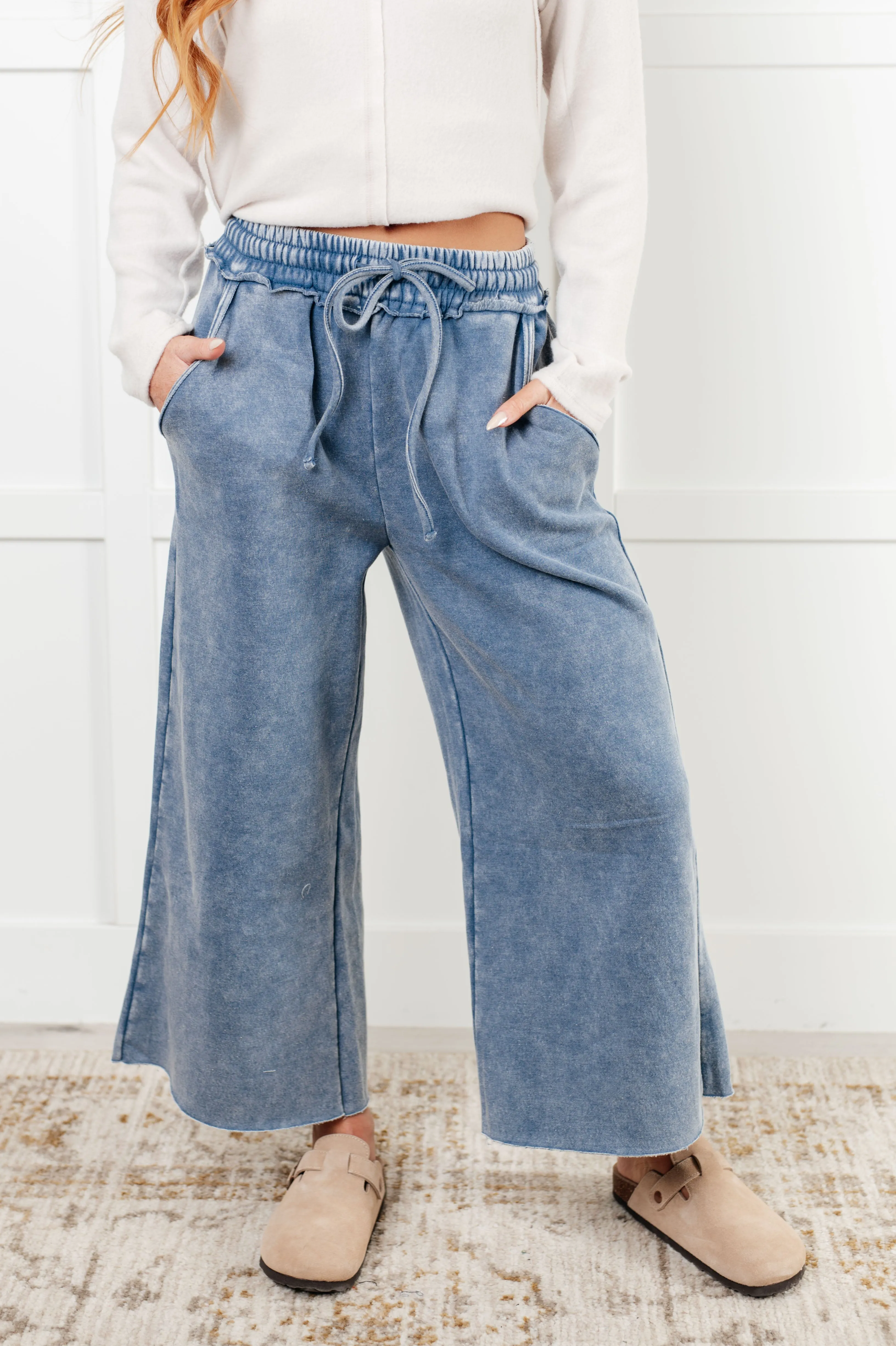 In or Out Wide Leg Cropped Pants in Dusty Blue sold by Roxie’s Picks
