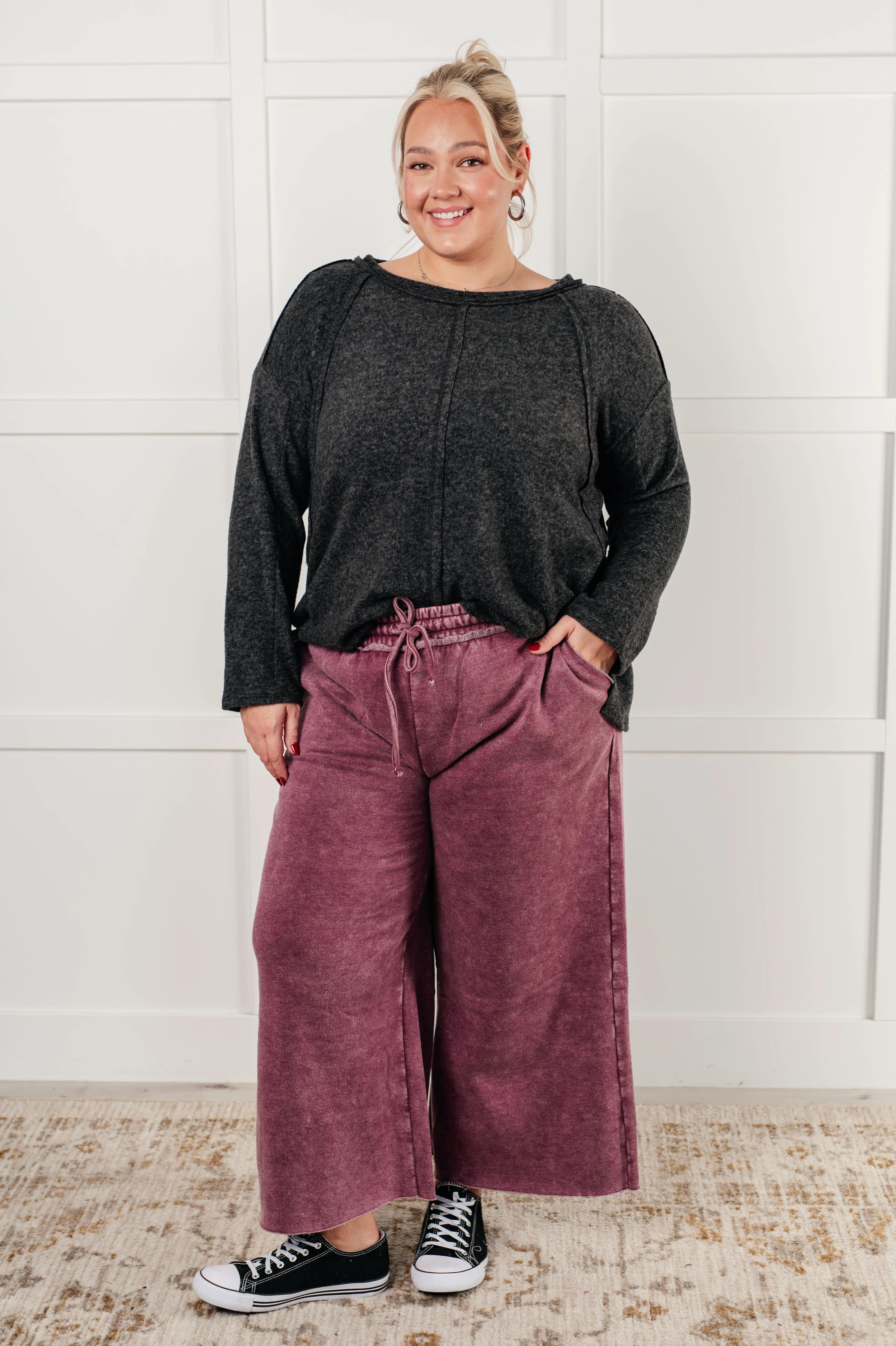 In or Out Wide Leg Cropped Pants in Eggplant sold by Roxie’s Picks product image thumbnail 5