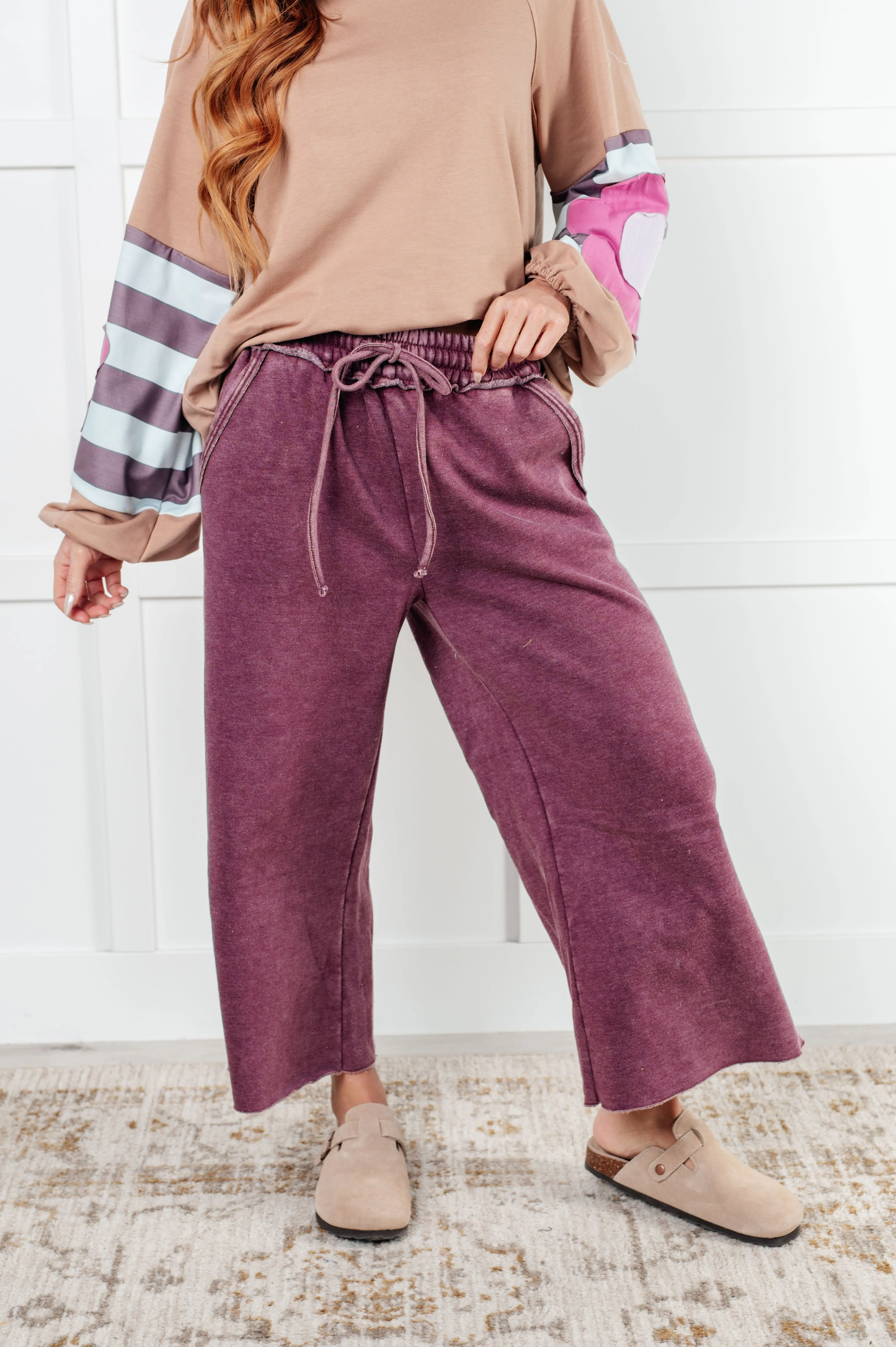 In or Out Wide Leg Cropped Pants in Eggplant sold by Roxie’s Picks