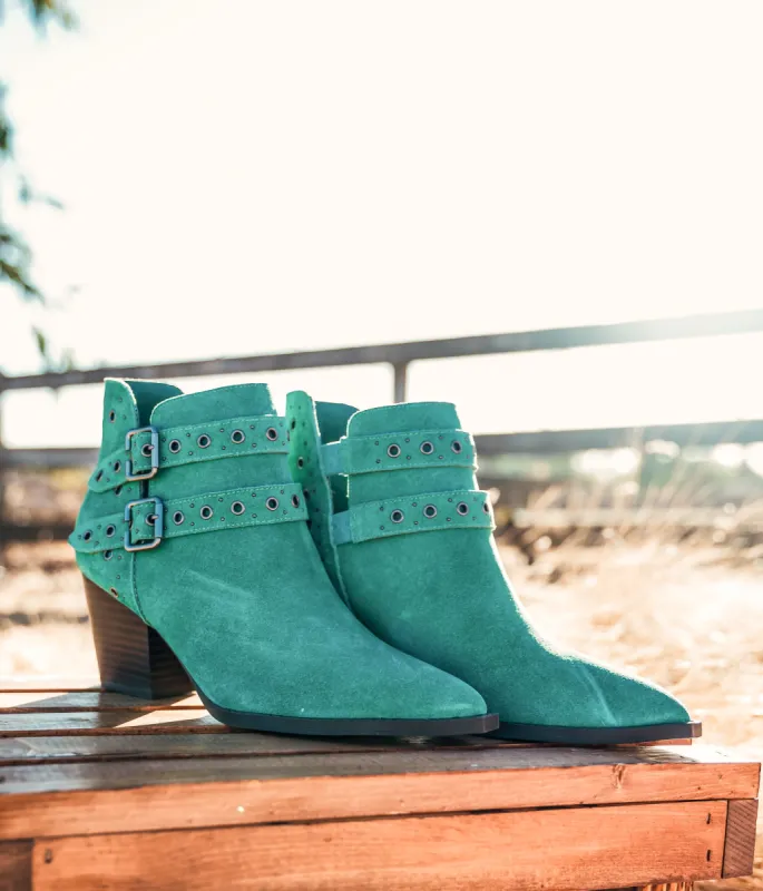 Elsa Leather Ankle Boot in Teal sold by Roxie’s Picks
