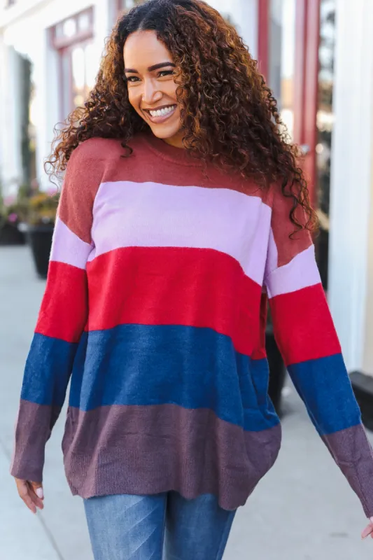 Lock Eyes Lilac Multi-Stripe Ribbed Knit Sweater Pullover sold by Roxie’s Picks