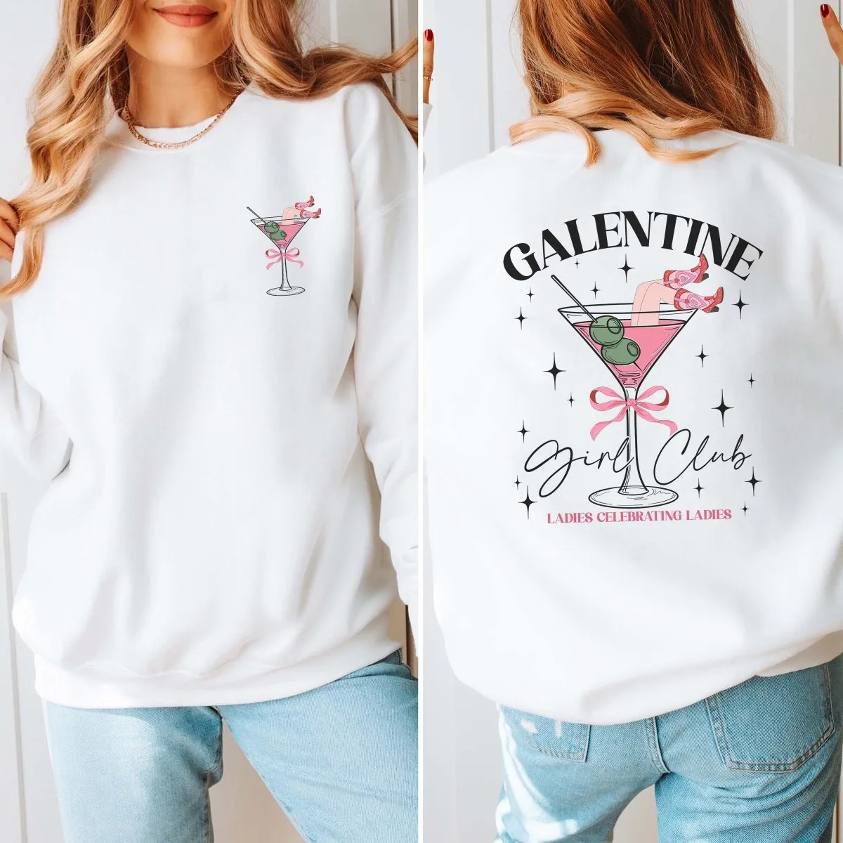 Galentine's Girls Club Graphic Sweatshirt Front & Back Design sold by Roxie’s Picks
