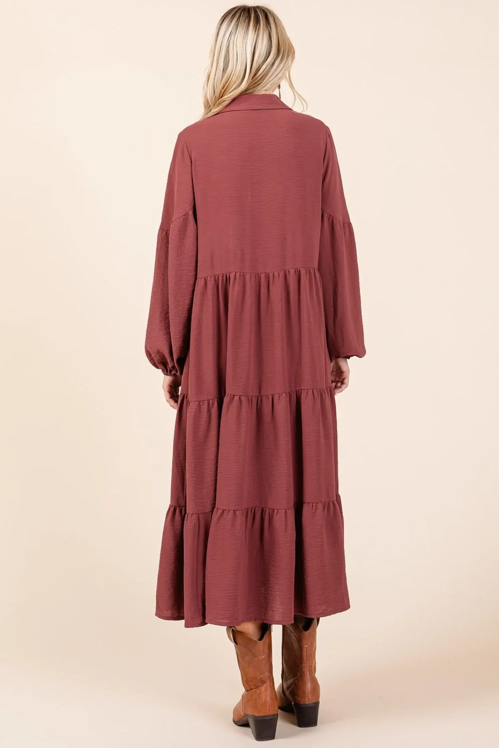 Mittoshop Tiered Button Down Long Sleeve Midi Dress sold by Roxie’s Picks product image thumbnail 2