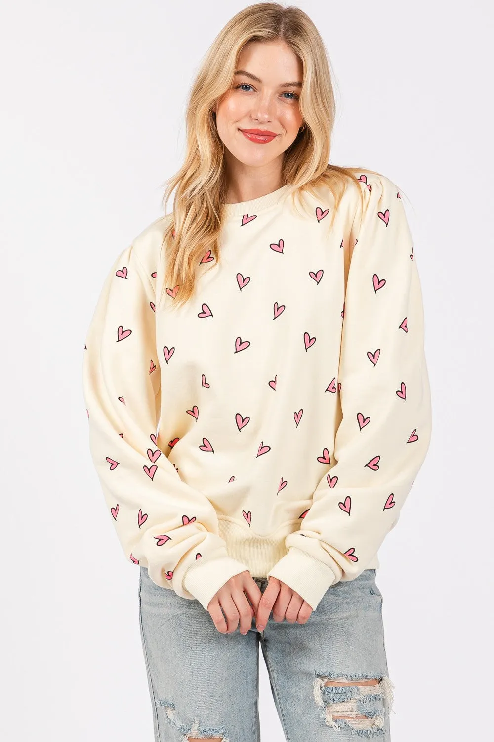 SAGE + FIG Heart Printed Contrast Long Sleeve Sweatshirt sold by Roxie’s Picks product image thumbnail 5