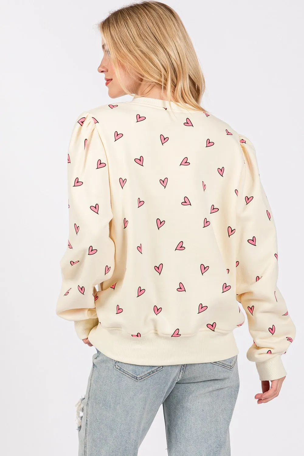 SAGE + FIG Heart Printed Contrast Long Sleeve Sweatshirt sold by Roxie’s Picks product image thumbnail 2