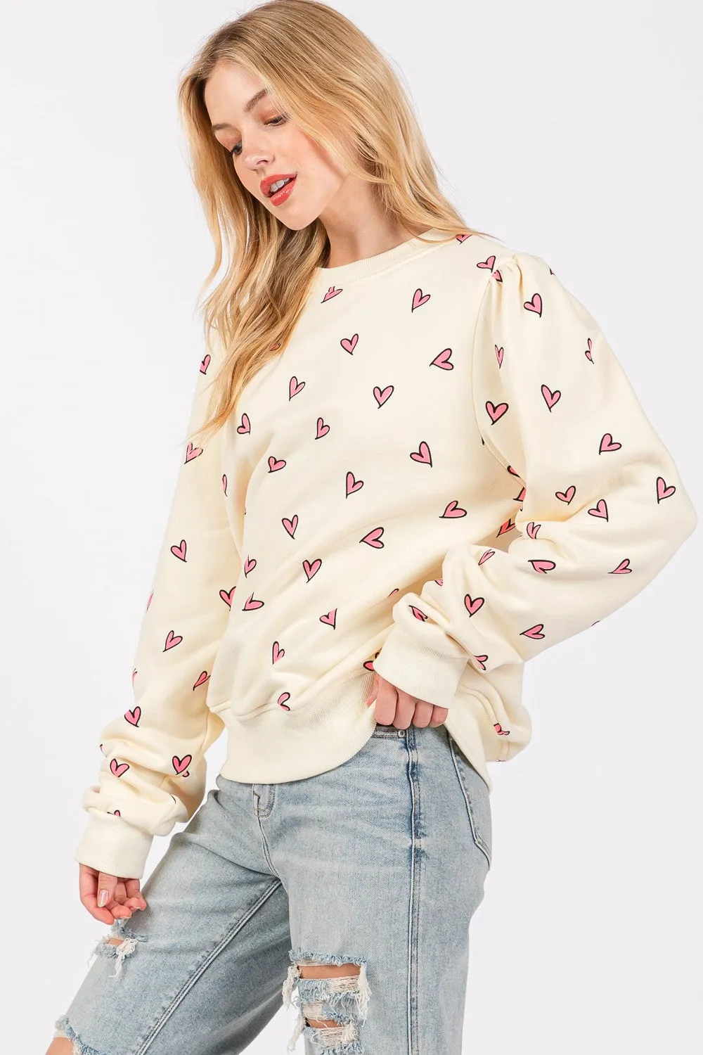 SAGE + FIG Heart Printed Contrast Long Sleeve Sweatshirt sold by Roxie’s Picks product image thumbnail 3