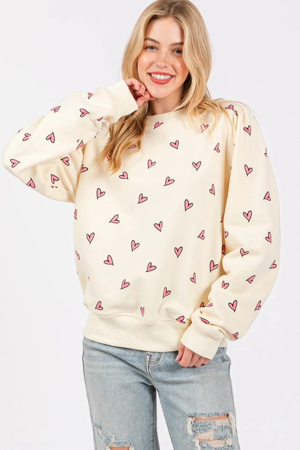 SAGE + FIG Heart Printed Contrast Long Sleeve Sweatshirt sold by Roxie’s Picks product image thumbnail 4